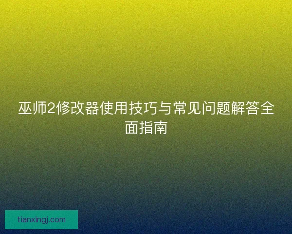 巫师2修改器使用技巧与常见问题解答全面指南